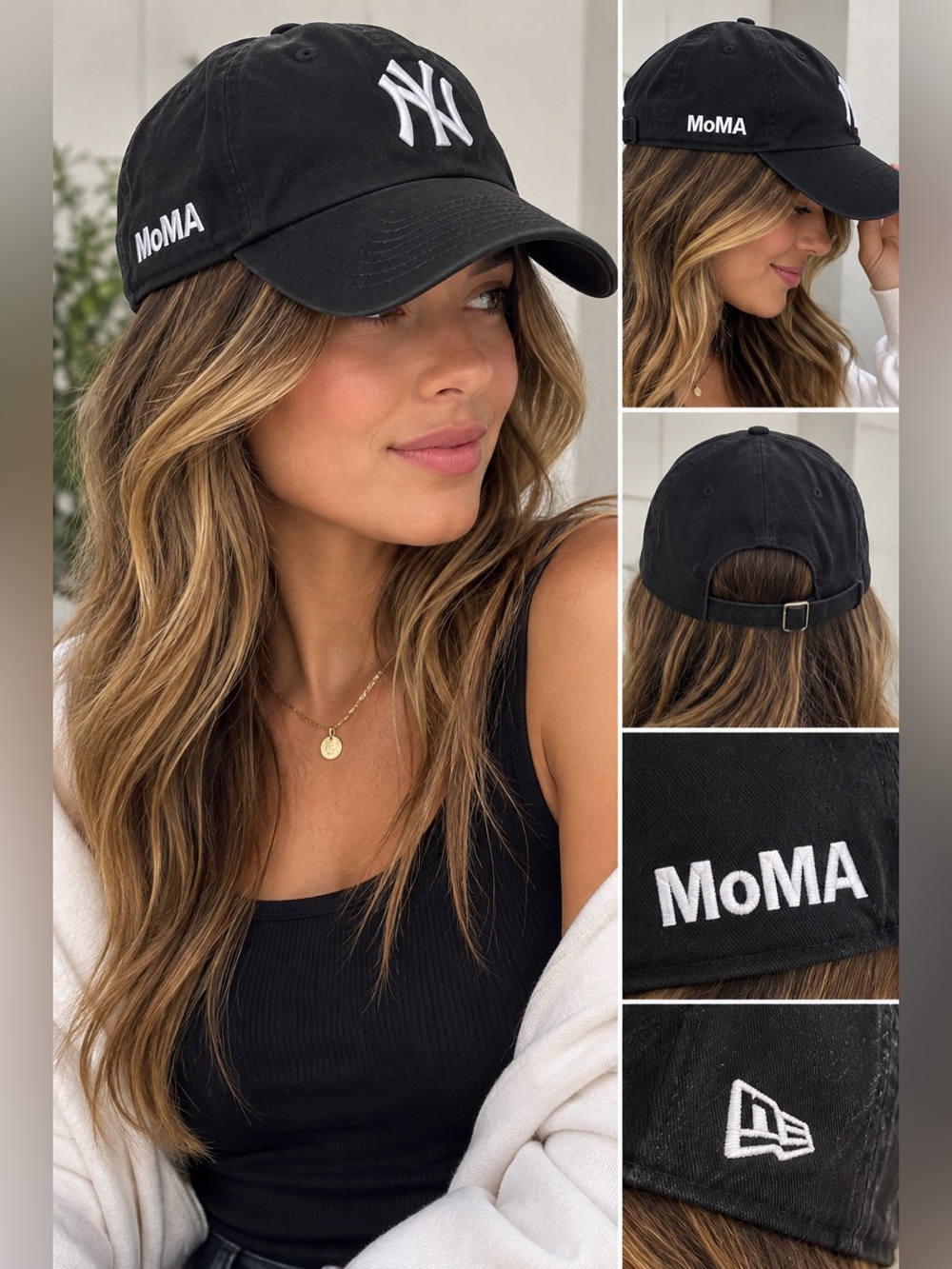 New Era NY Yankees Black Adjustable Hat MOMA Embroidered MLB Baseball Cap